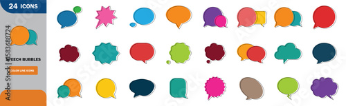 Thin Line Speech Bubble Icons – Clean Vector Set of Chat Boxes, Message Balloons, and Communication Symbols for User Interface, Mobile Apps, Web Design, and Social Interaction Graphics”