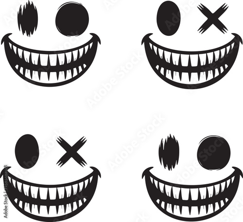 Set of terrifying smile face silhouette vector illustration isolated On Transparent Background