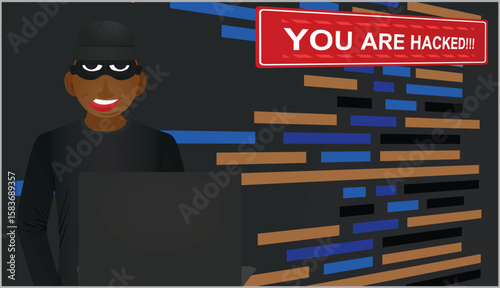 Hacker coding scene. vector illustration	