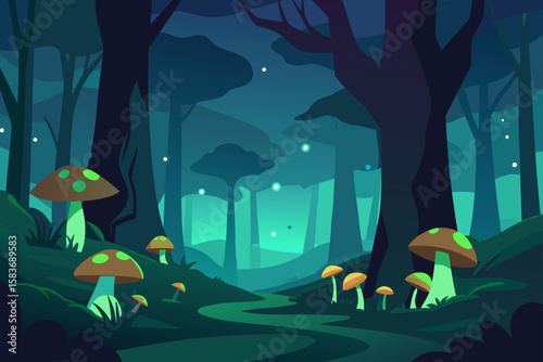 ancient forest with glowing mushrooms