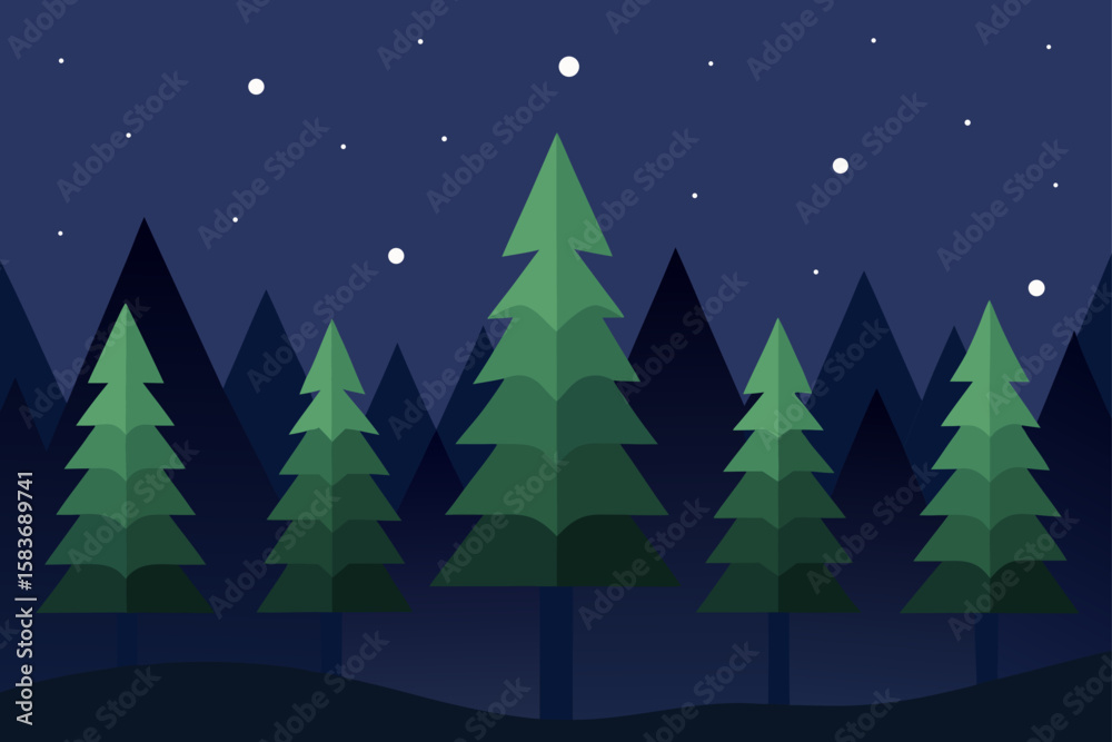 Obraz premium silent evergreen trees under starry sky