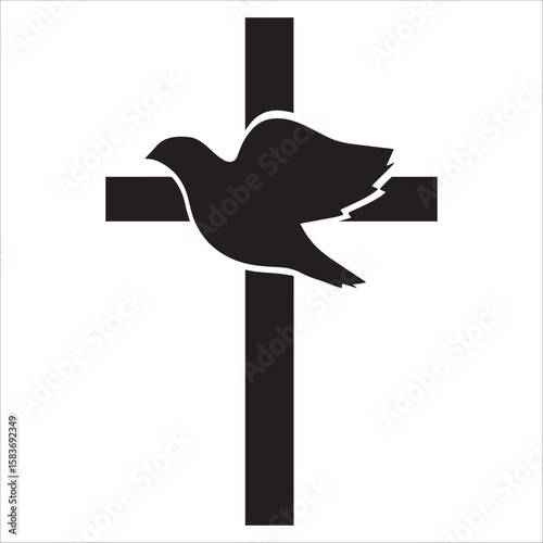 Christian Cross with Flying Dove Silhouette