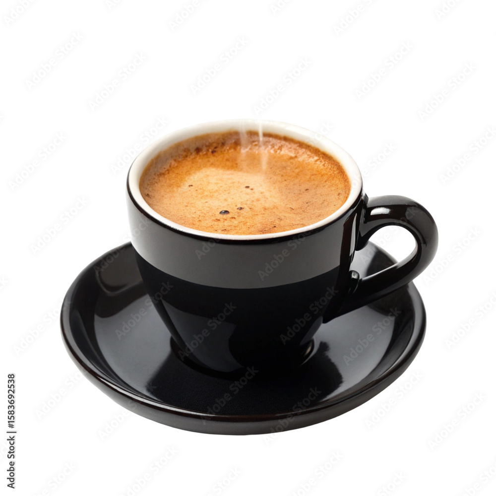 Black demitasse cup with freshly brewed cappuccino isolated on transparent background
Black demitasse cup with freshly brewed cappuccino isolated on transparent background