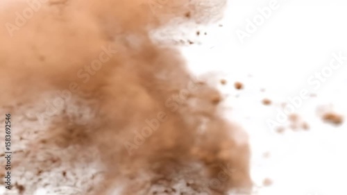 Brown Powder Explosion Bursting Through White Background Slow Motion