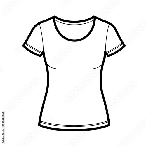 Women's T shirt design template, front view. Blank female T Shirt for mockup, isolated on transparent or white background, vector illustration.