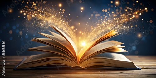 Open Book with Glowing Pages and Sparkles