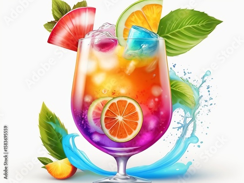Beach Party Drink party menus, Summer Vibes Colorful Illustration with Tropical Fruits and Umbrella lemon slice
