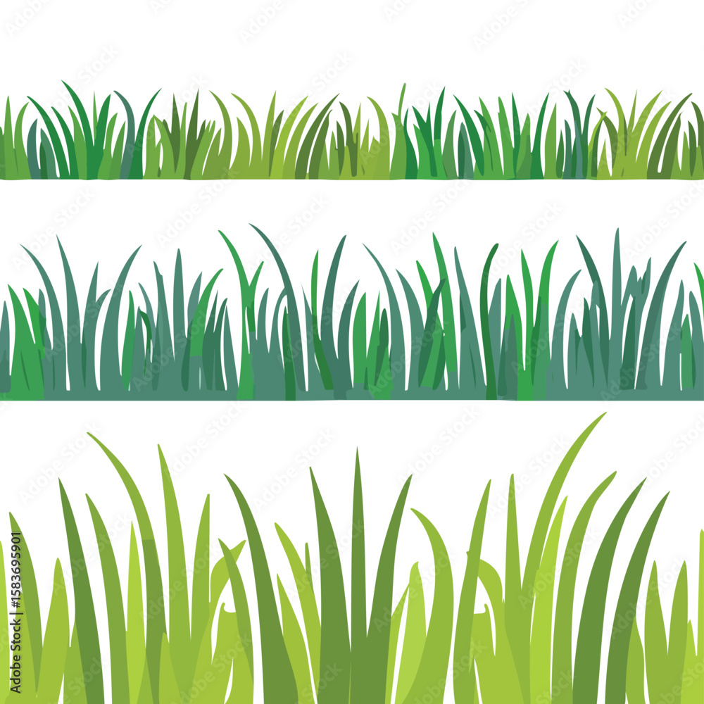 Fototapeta premium Seamless Vector Set of Colorful Grass Doodles – Hand-Drawn Nature and Botanical Pattern EPS