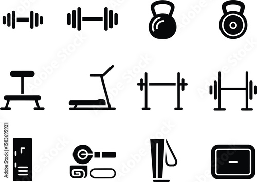 Vector Icons of Gym Equipment for Fitness and Exercise