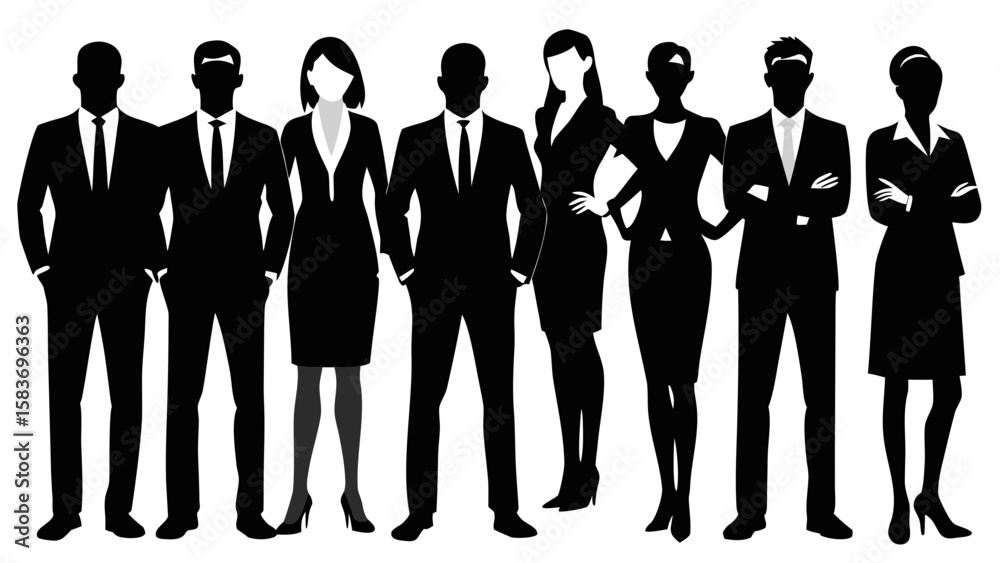 business people silhouettes in standing position business people silhouettes in standing position