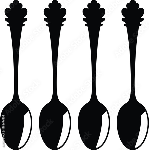 Four elegant black silhouette spoons displayed in a row