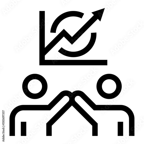 Icono de productividad grupal. Gestión del tiempo y optimización del trabajo en equipo. Personas y un reloj con gráfico de progreso. Ilustración vectorial