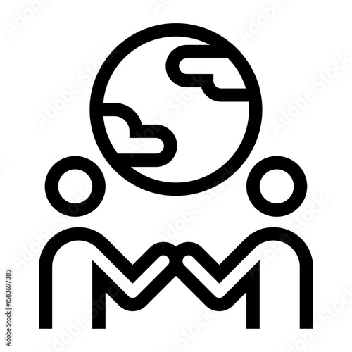 Icono de responsabilidad social. Compromiso, conciencia y acciones compartidas. Personas con un planeta encima. Ilustración vectorial