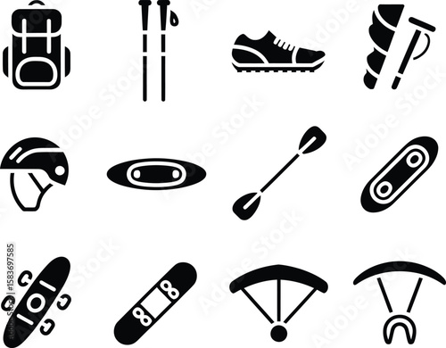 Black and White Outdoor Recreation Icons Set