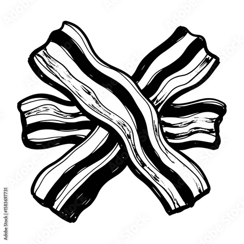 Crossed bacon strips in black and white sketch style  