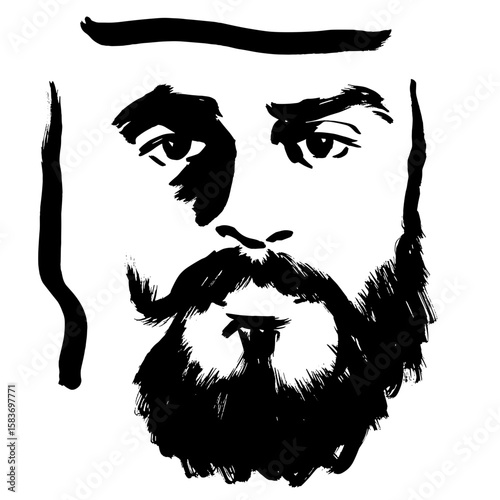 Abstract illustration of a bearded man in monochrome style  