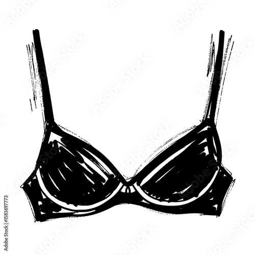 Black bra illustration in simple sketch style on white background  