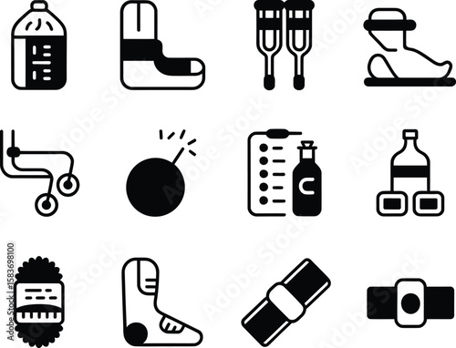 Collection of Medical and Injury Recovery Equipment Icons