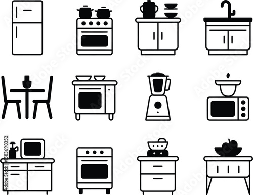 Modern Kitchen Appliances and Furniture Icons