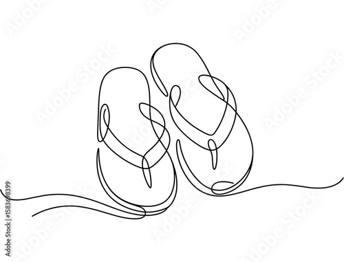 Minimalist Line Art of Summer Beach Flip Flops
