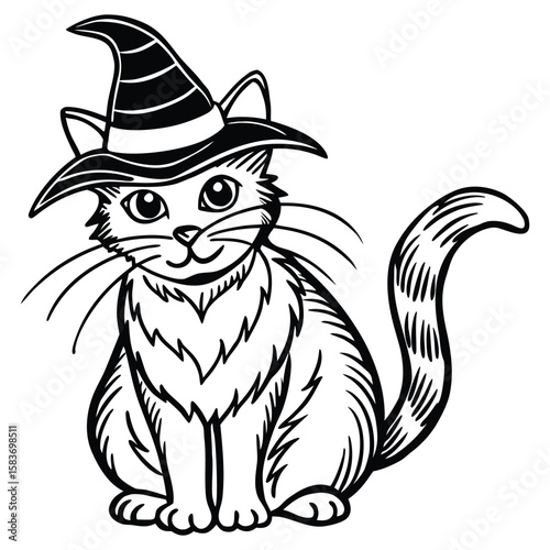 Cute Cat Halloween silhouettes and icons. Black flat color simple elegant Cat animal outline vector and illustration.