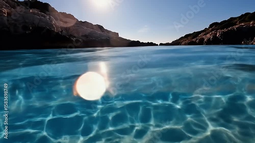 Crystal Clear Water Rippling with Sunlight Shimmering Underwater Surface