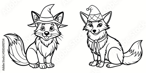 Cute fox Halloween silhouettes and icons. Black flat color simple elegant fox animal outline vector and illustration.