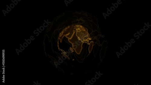 Abstract glowing yellow globe planet earth on black background Suitable for educational, business films, modern explainers animation.
