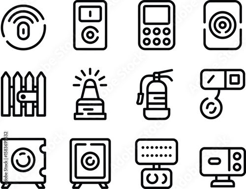 Collection of security and safety icons for home and business protection