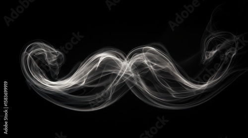 Abstract smoke swirls in shape of mustache (dynamic gray movement)