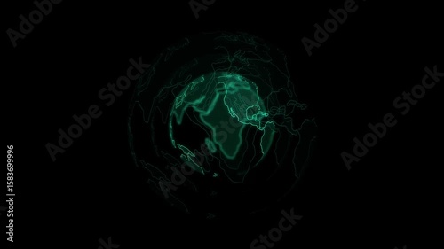 Abstract glowing yellow globe planet earth on black background Suitable for educational, business films, modern explainers animation.