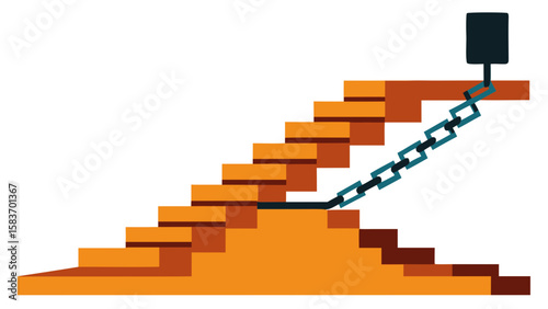 Abstract Orange Staircase Vector Illustration Teal Chain
