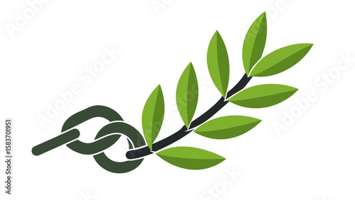 Stylized Olive Branch with Intertwined Dark Green Chain Links