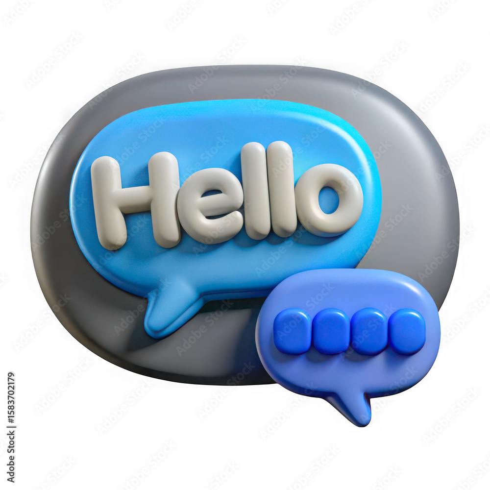 3d blue speech bubble with hello text and typing indicator isolated on transparent background 3d blue speech bubble with hello text and typing indicator isolated on transparent background