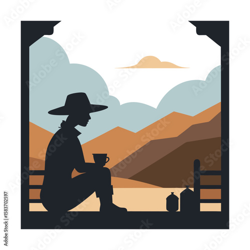 Western Cowgirl Drinking Coffee Outside