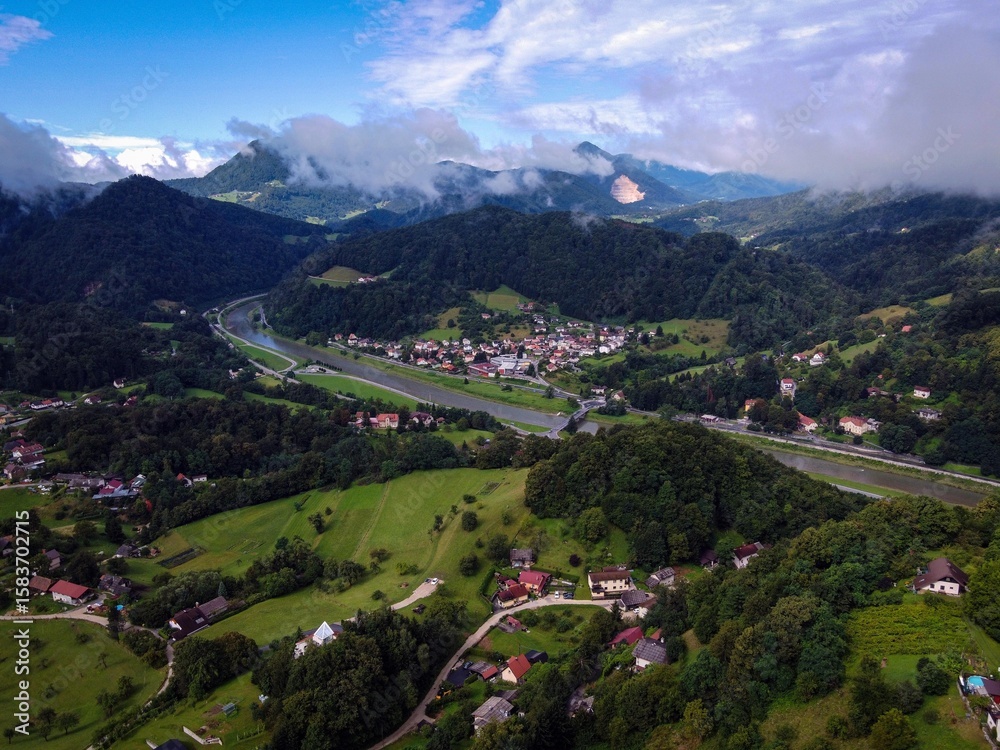 Obraz premium Panoramic countryside view around Celje Castle, Slovenia