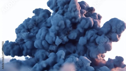 Dramatic Smoke Cloud Formation with Fiery Orange Glow and Blue Hues