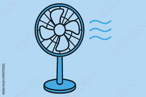 Simple Vector Illustration of a Pedestal Fan on a Light Blue Background