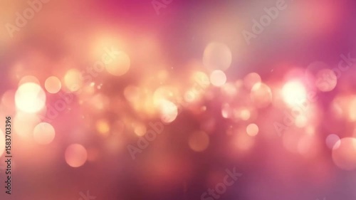 Blurred pink and orange bokeh lights glow against a gradient background.