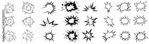 Explosive effect, dynamic explosion, energy filled vector silhouette. Perfect for comics, animations, designs. Unique, impactful visual effects
