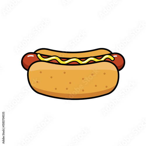 Tasty cartoon hot dog vector illustration with mustard in bun