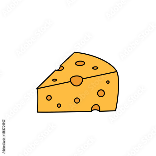 Yellow Cheese Wedge Icon Holes Bold Black Outline Simple Design
