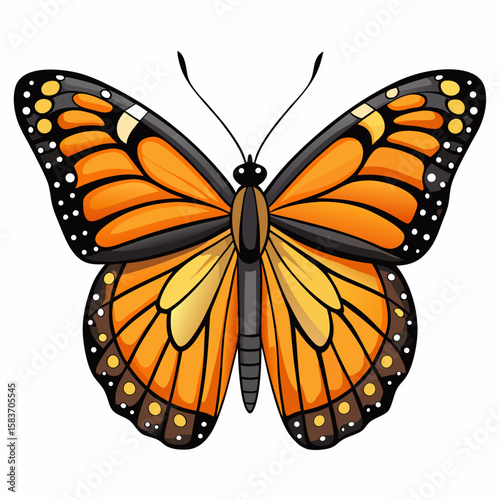 Vibrant monarch butterfly with orange and black wings isolated on white background