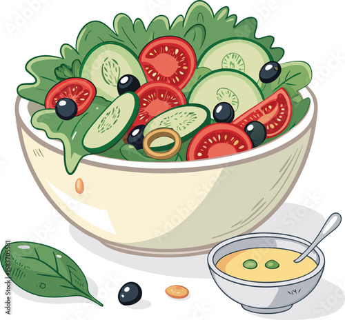 Fresh Salad Bowl Vector Illustration