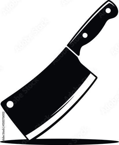 Sharp black cleaver knife with a sturdy handle and shadow