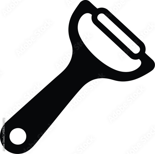 Simple black silhouette icon of a vegetable peeler on a white background