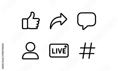 Modern social media icons set with popular symbols and simple line art style