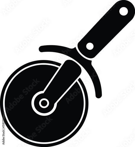 Simple black silhouette of a pizza cutter wheel with handle