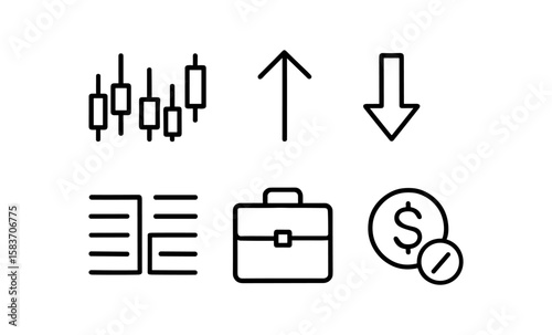 Investment and finance icons: trend arrows and symbols for market analysis