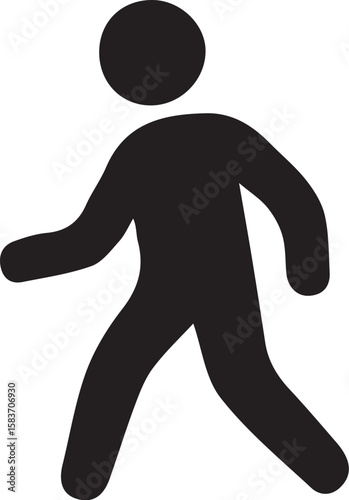 Walking Pedestrian Silhouette Icon – Minimal Black Human Figure Symbol for Signage and UX Design